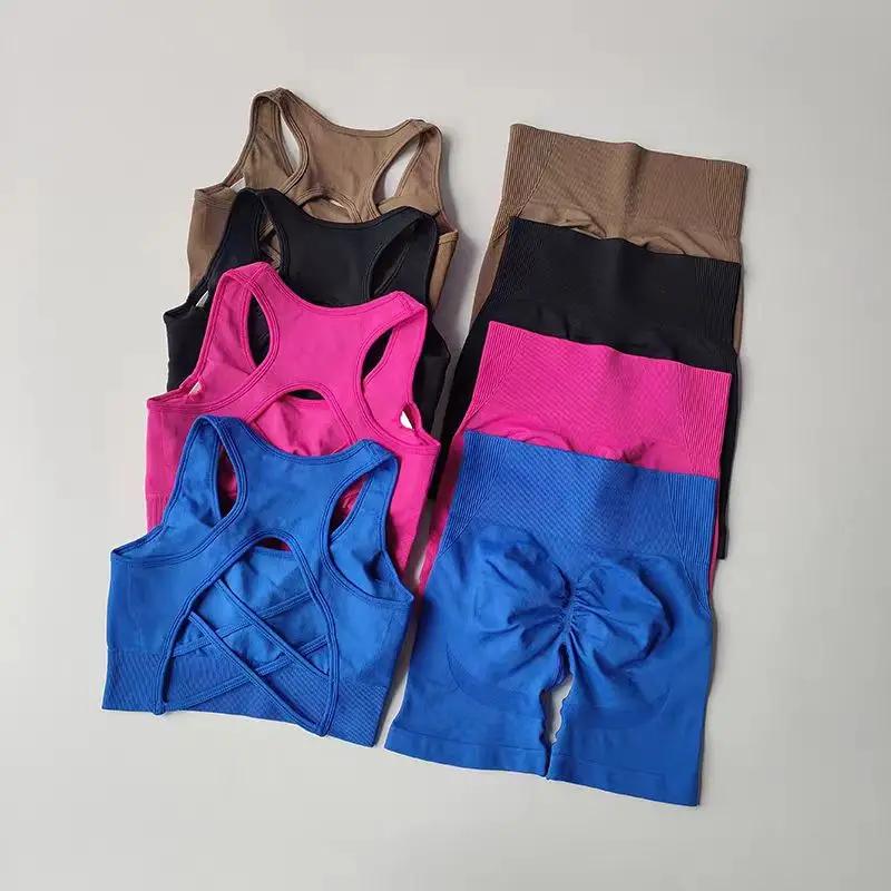 Ensemble de yoga sans couture pour femmes, soutien-gorge de sport sexy, costume short de sport taill