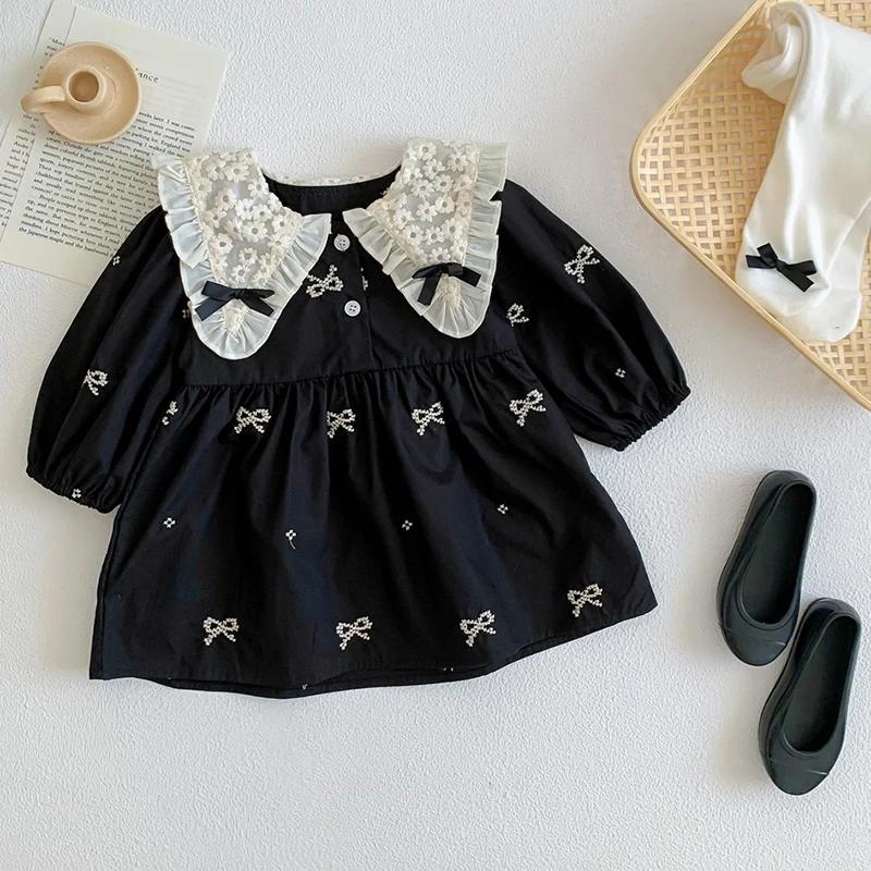 Robe de princesse d'automne pour filles de 0 à 6 ans, vêtements pour bébés filles, col papillon, une