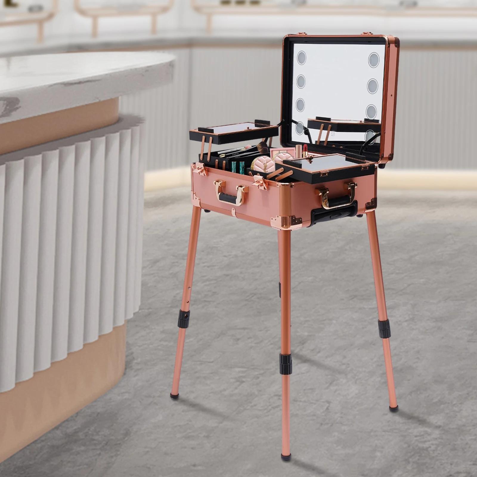 Mallette de maquillage roulante avec 8 lumières LED 5W, organisateur de rangement de grande capacité