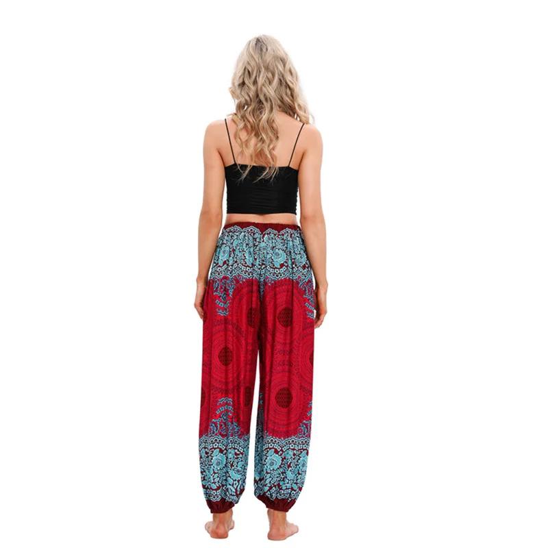 Pantalon de yoga style bohème pour femmes, taille haute, imprimé, embau, tenue de plage