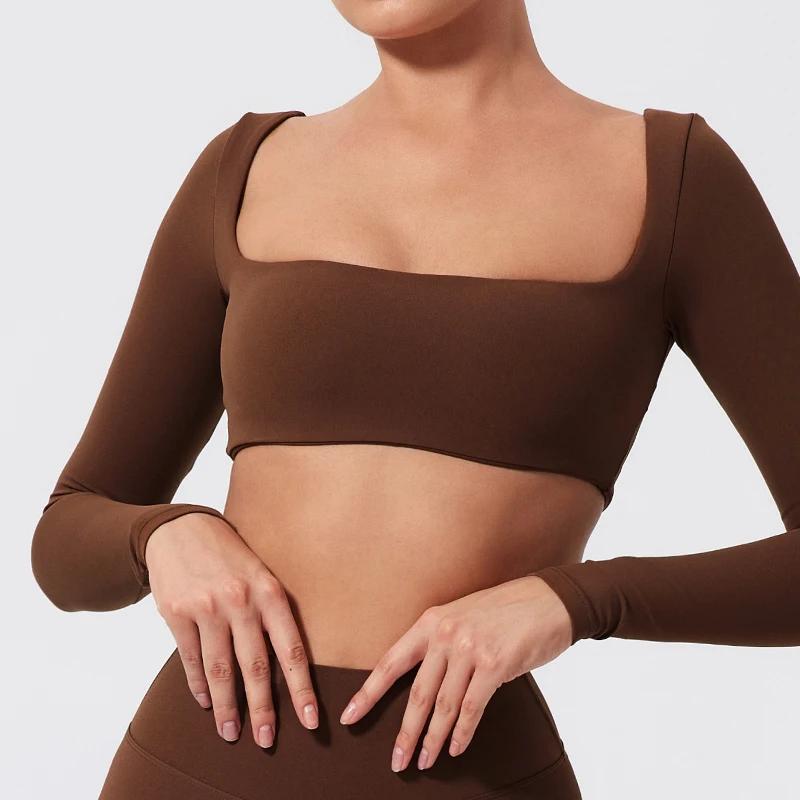 Hearuisavy – Haut de sport pour femme à séchage rapide, col carré, pour la gym, le fitness, le yoga,
