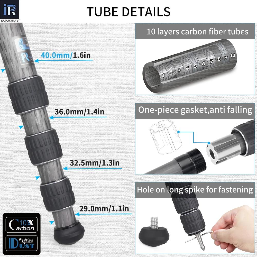 INNOREL – trépied Compact 10X en Fiber de carbone KT404C, pour caméscope vidéo numérique DSLR, suppo