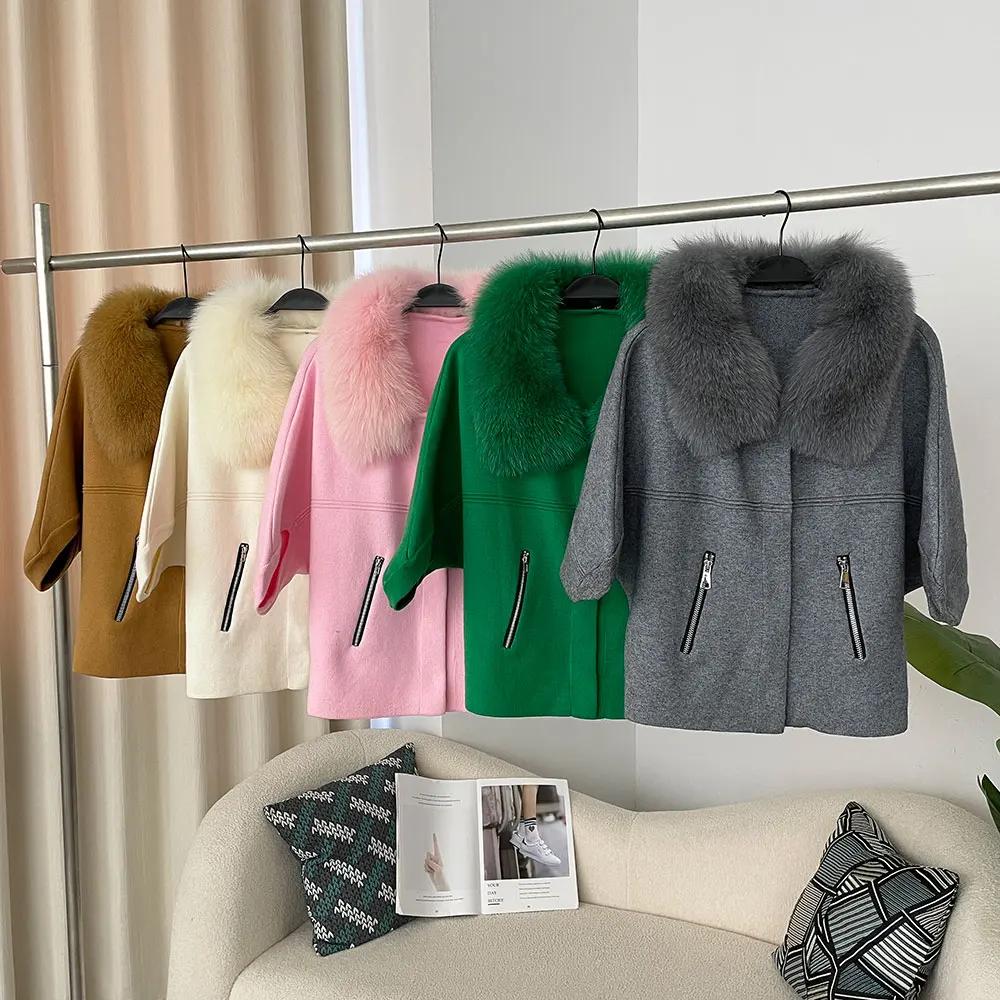FURYOURSELF 2025 nouveau réel renard raton laveur col de fourrure manteau tricoté pull femmes à manc