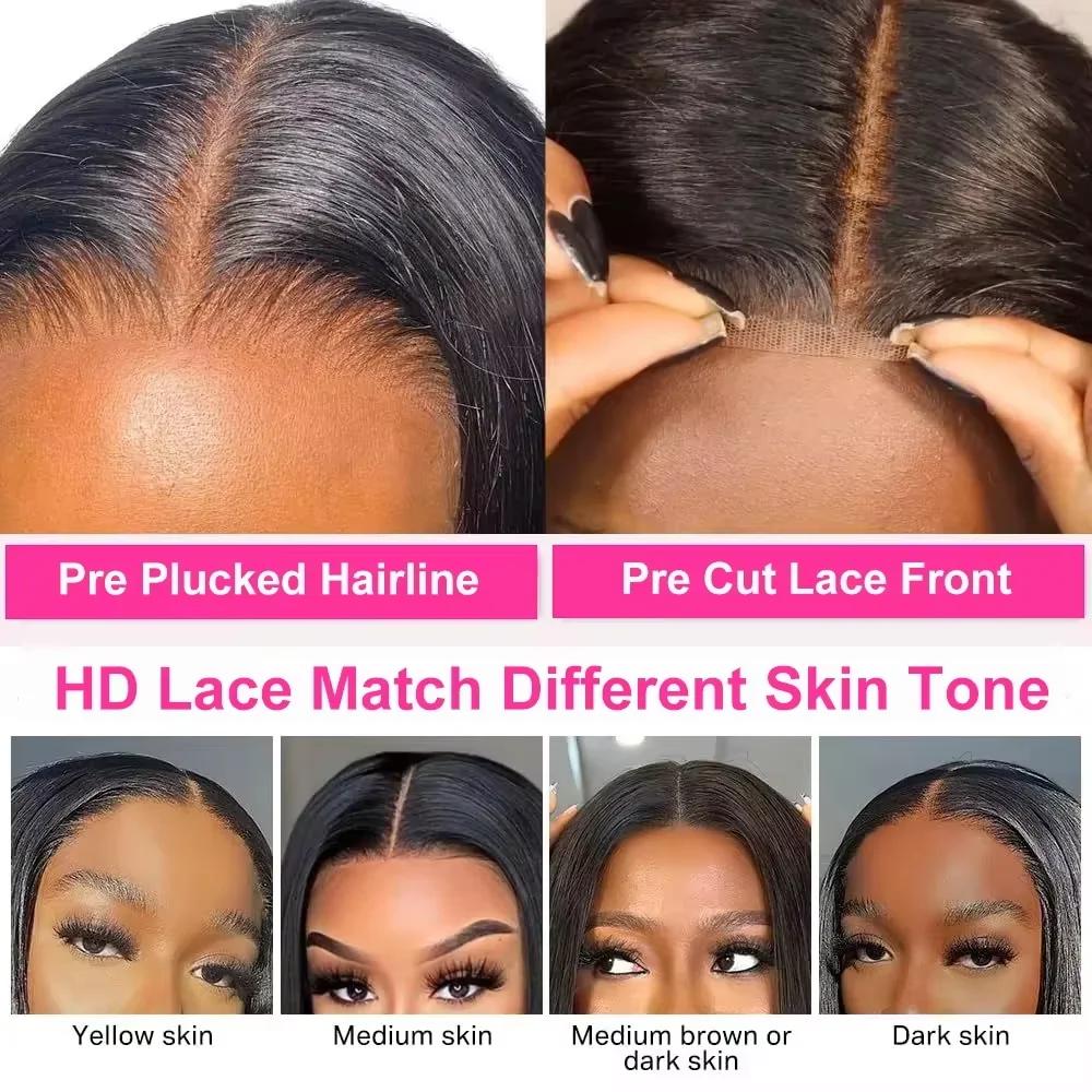Perruque courte brésilienne 13x4 HD en cheveux humains lisses avec dentelle frontale pour femmes, de