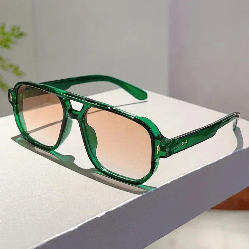 Vintage Double ponts hommes lunettes de soleil carrées mode vert océan lentille UV400 lunettes femme