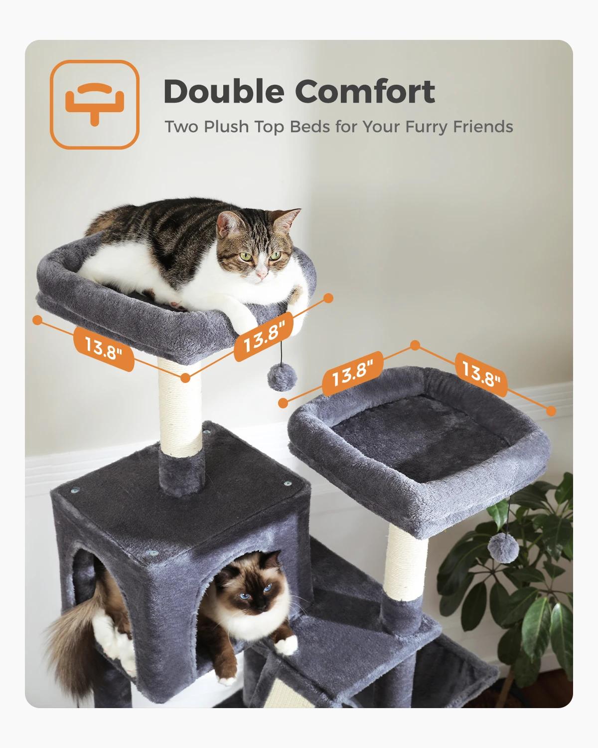 Grand Arbre à Chat d'Nikde 71 Pouces, Tour à Plusieurs Niveaux avec 2 Perchoirs, 2 Condos, Hamac et
