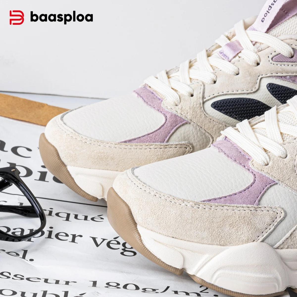 Baasploa femmes espadrilles décontractées confort en cuir chaussures de marche pour femmes couleur u