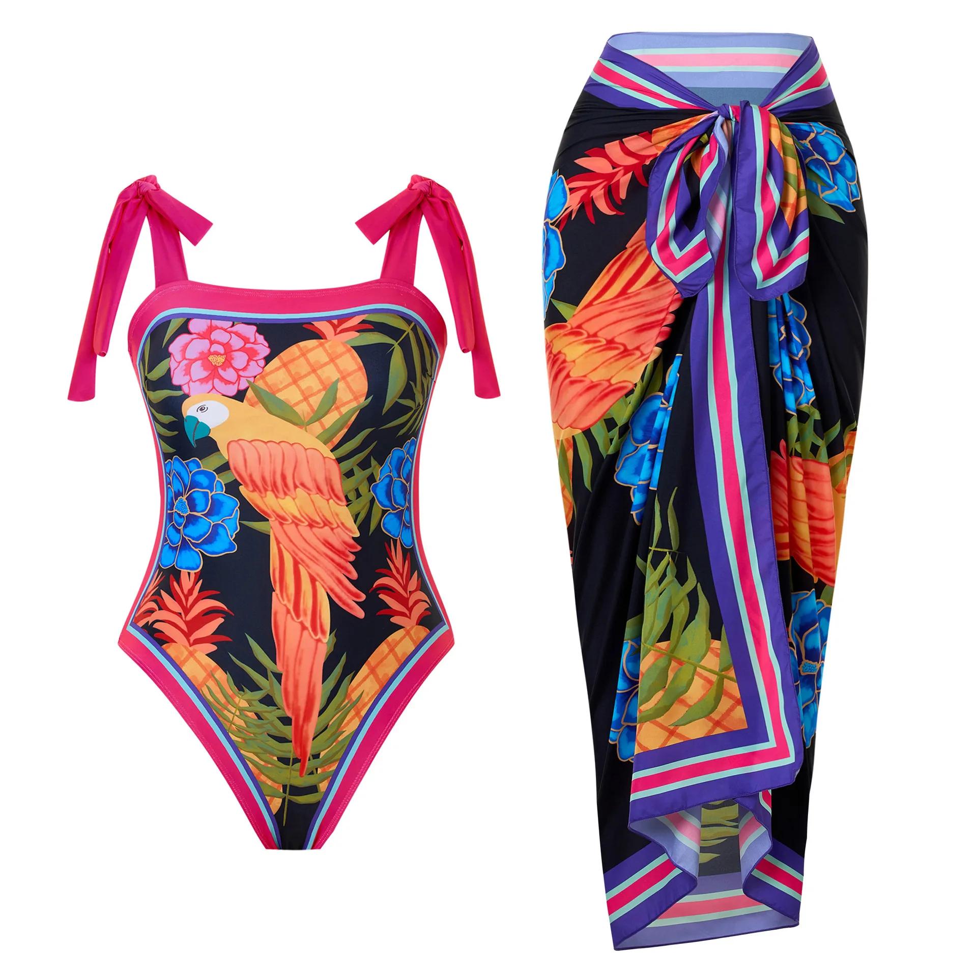 Maillot de bain une pièce imprimé pour femme 2026 avec jupe de plage – Tenue de bain estivale