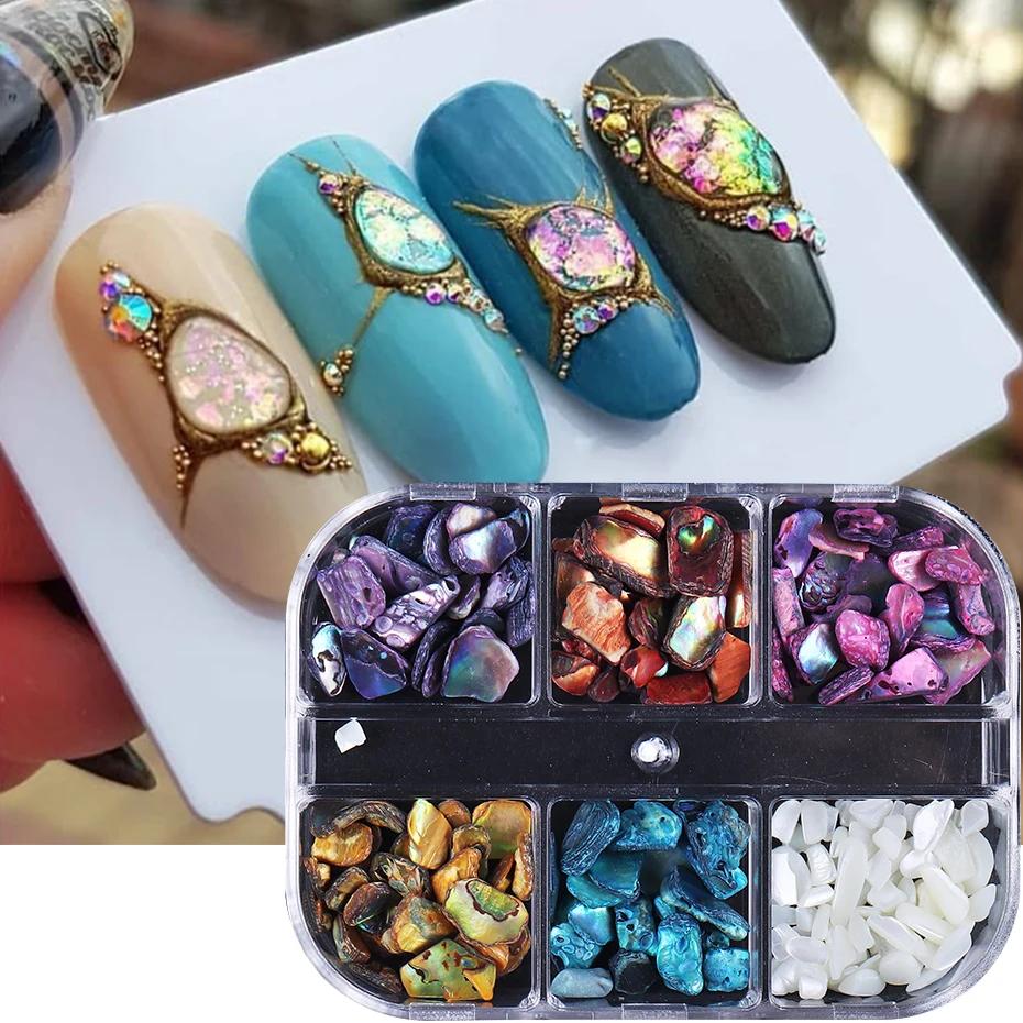 Flocons de coquillage d'ormeau, 6 grilles, décoration pour Nail Art, breloques 3D, Fragment de coqui