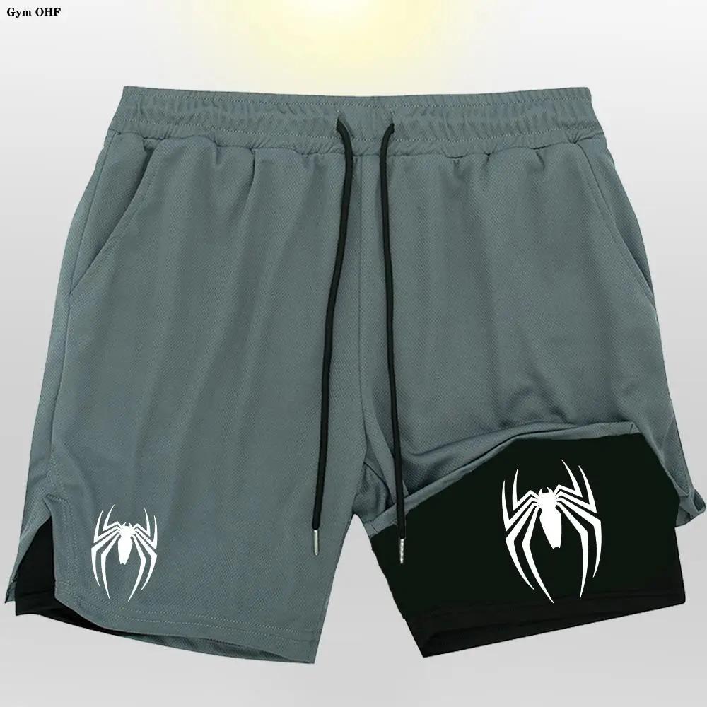 Spider-Shorts de sport à double pont pour hommes, bas de plage 2 en 1, pantalons courts d'entraîneme