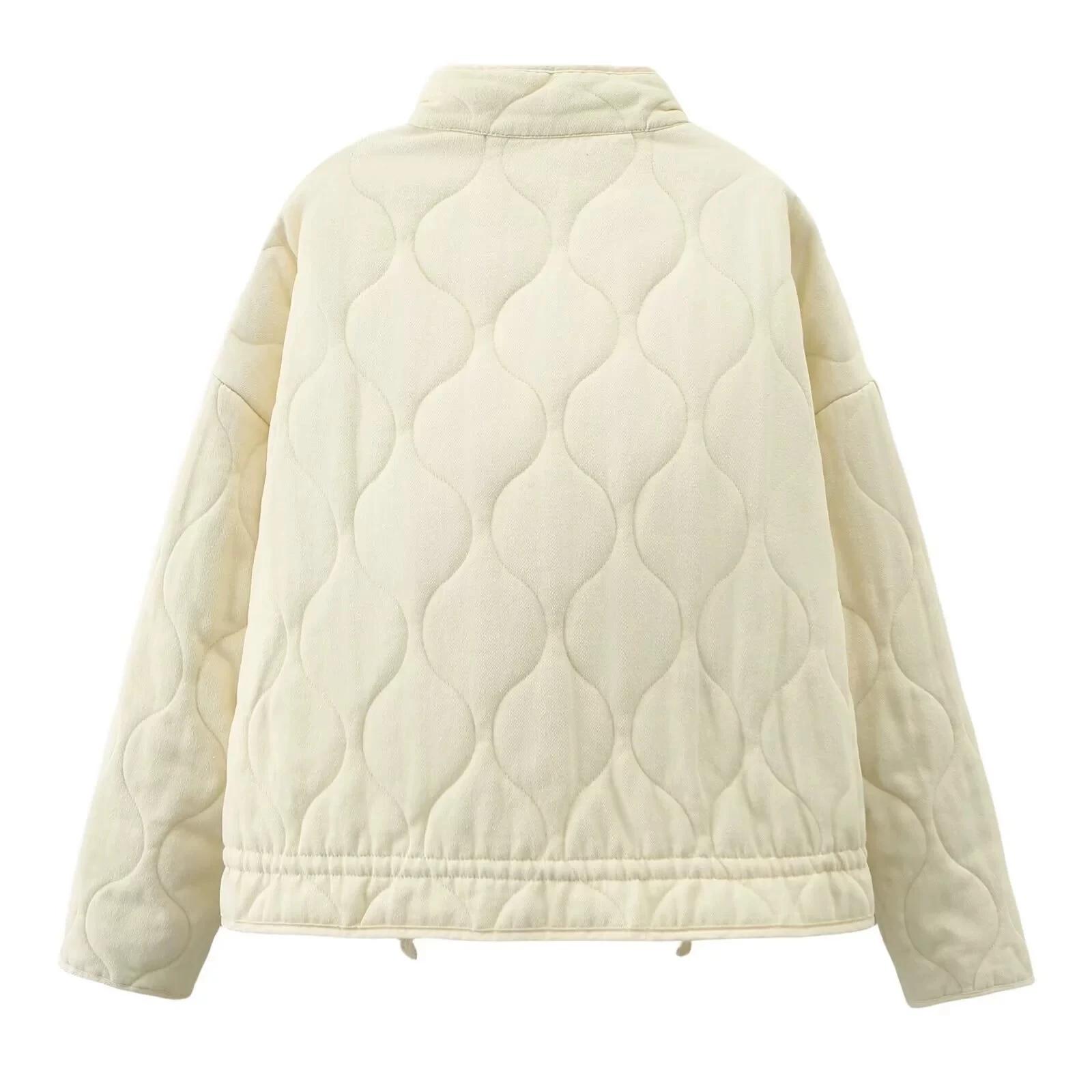 Nouvelle veste en coton pour femme 2025, style ample vintage, col montant, fermeture éclair, grandes