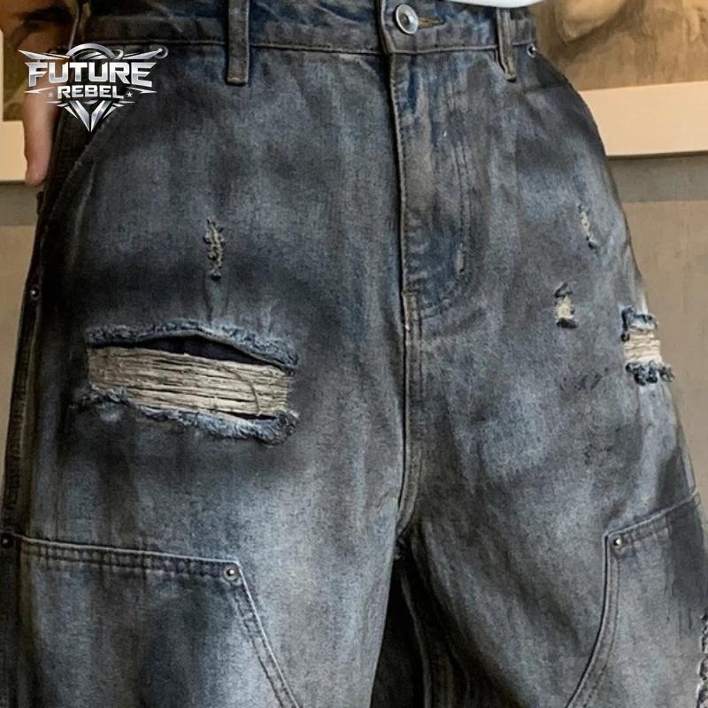 Jeans streetwear vintage américains, amples, style hip-hop, délavés, déchirés, tendance gothique Y2K