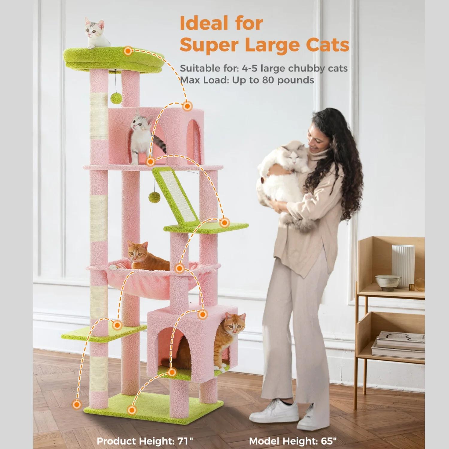 Tour pour chat d'intérieur à plusieurs niveaux avec griffoirs, perchoirs, hamac, condo, diversificat