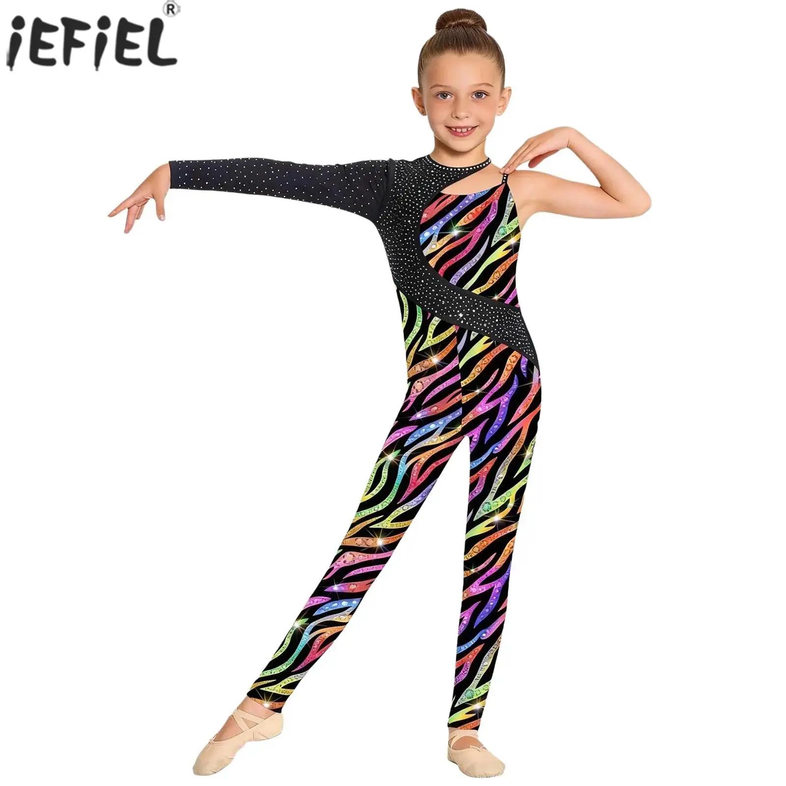 Justaucorps de gymnastique pour filles avec strass brillants, combinaison de performance pour patina