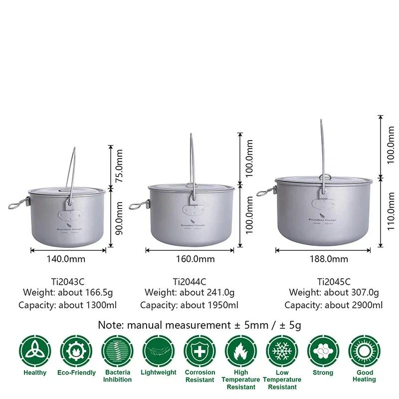 Boundless Voyage-Casseroles de cuisine en titane avec poignée, bouilloire de randonnée, ustensiles d