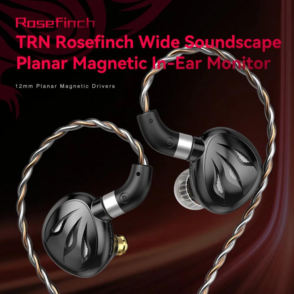 TRN Rosefinch Écouteurs intra-auriculaires avec transducteur planaire plat de 12 mm, en métal, pour