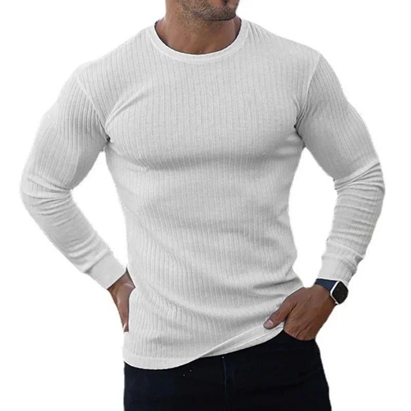 T-Shirts de gymnastique unis à manches longues pour hommes, chemises à bandes de sport ajustées, tri