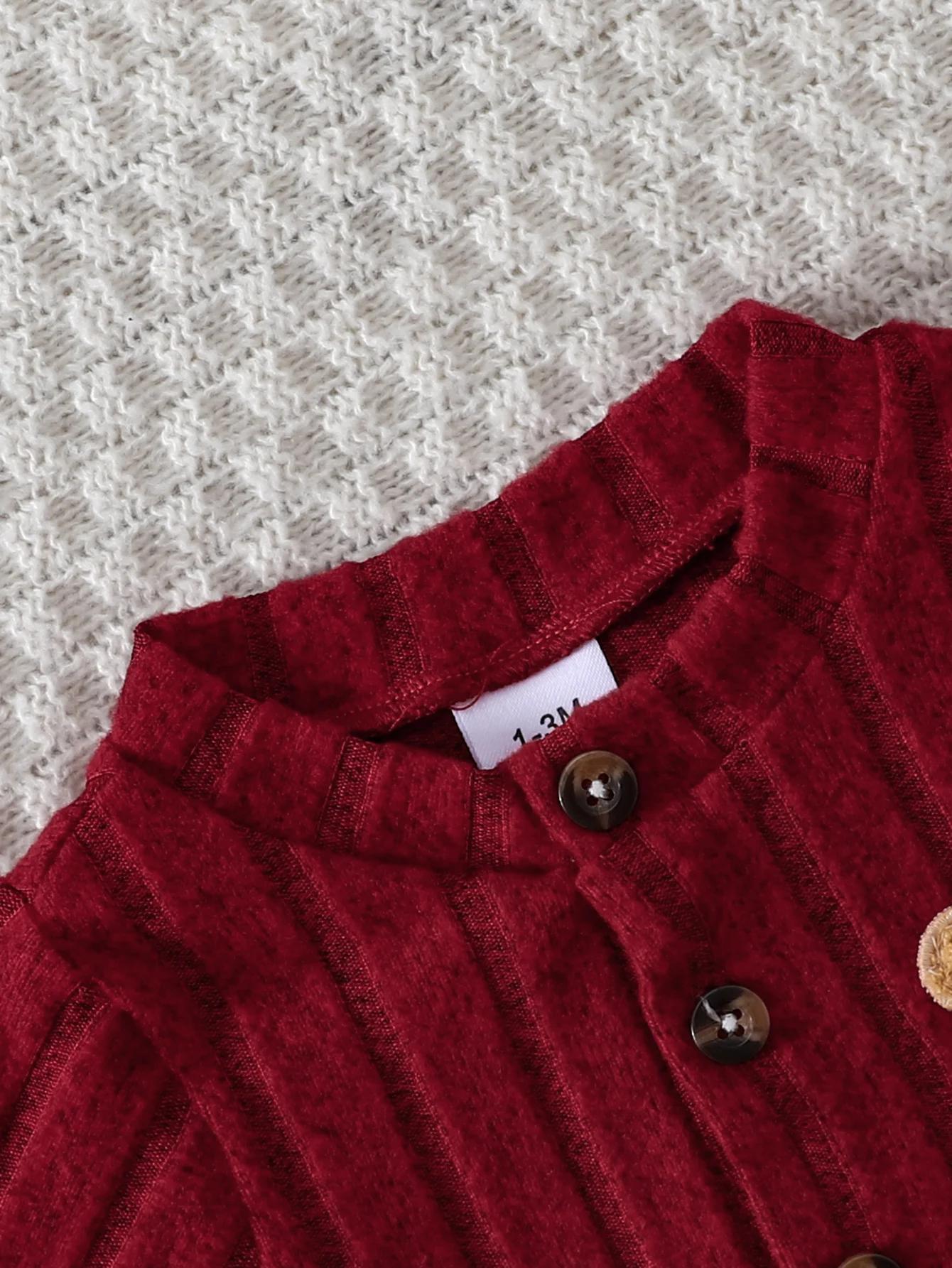 【Bébé garçon】 Combinaison rouge d'automne et d'hiver avec boutons à simple boutonnage sur le devant