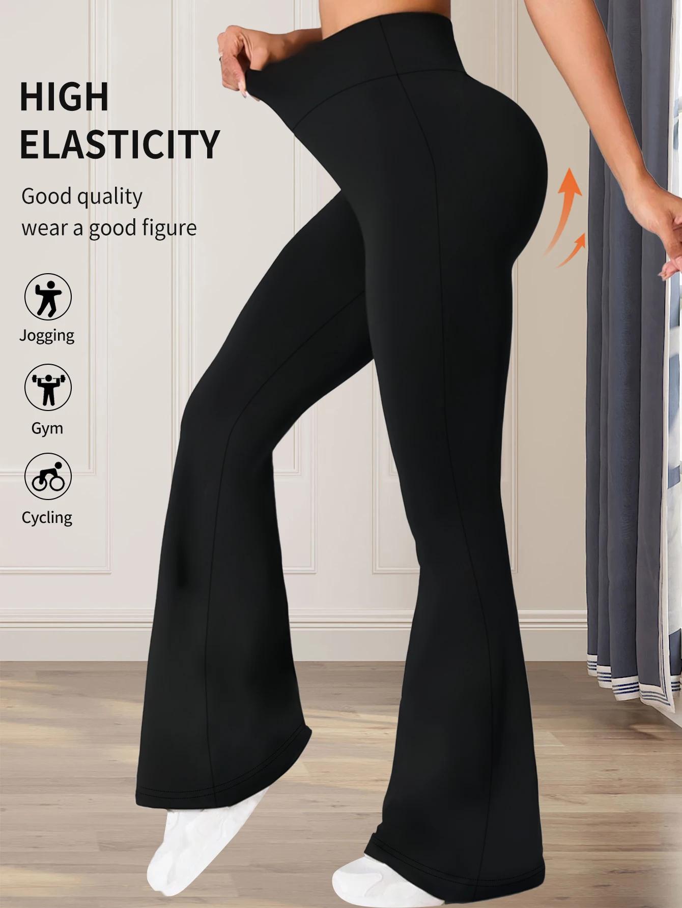 Pantalon évasé moulant taille haute pour femmes, pantalon noir long à jambes fines, pantalon fin à j