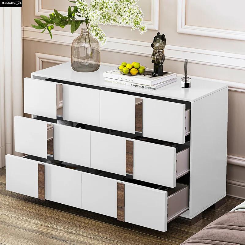Commode moderne élégante avec poignée en métal, armoire de rangement en miroir avec 6 portes latéral