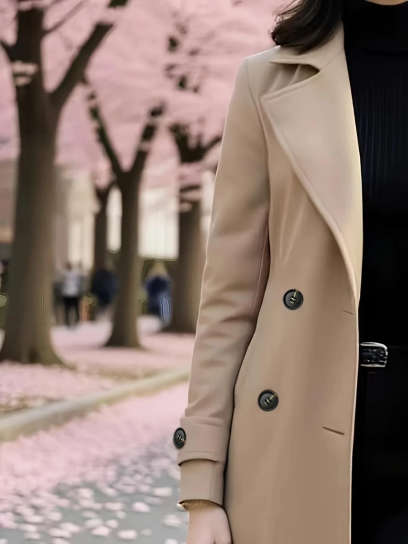 Manteau trench classique croisé pour femme, élégant, avec ceinture, long – Doublure épaisse et chaud