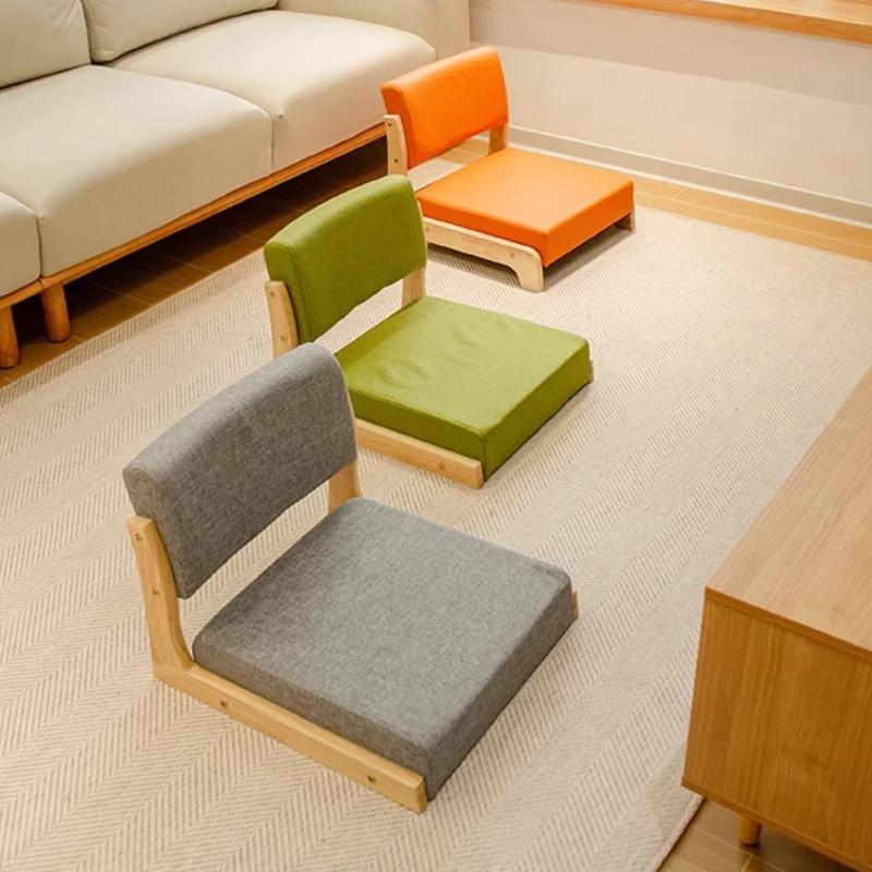 Chaise de sol en bois massif de Style japonais, siège Tatami à dossier bas pour baie vitrée, taboure