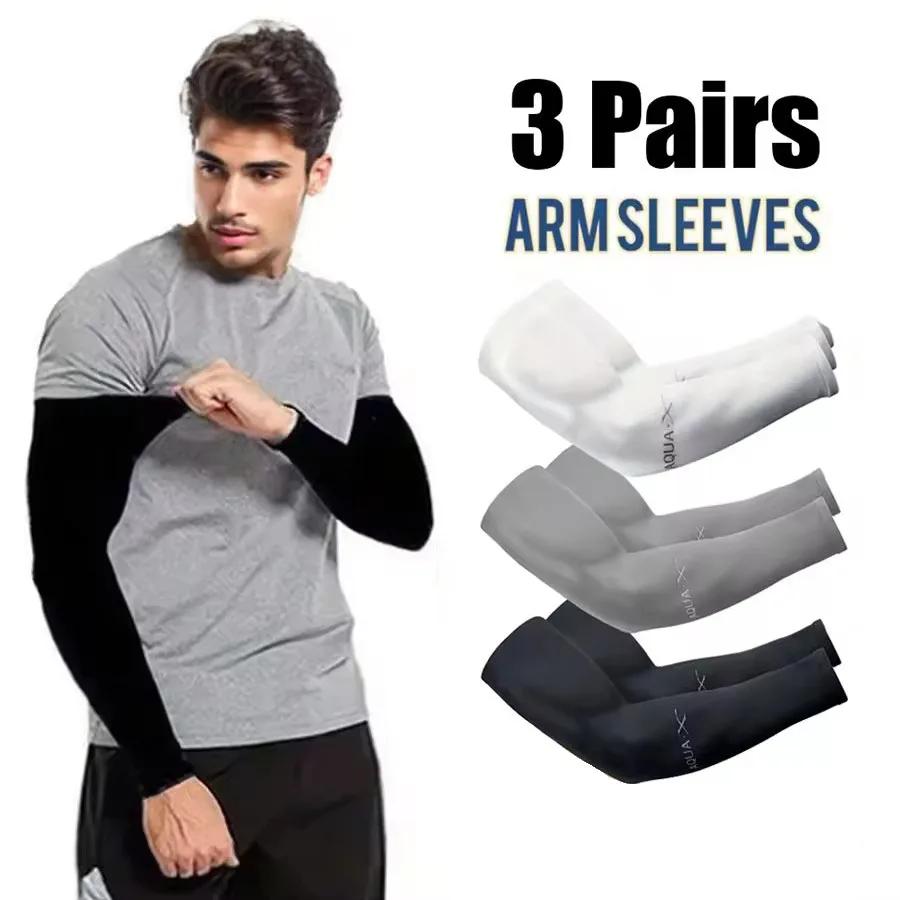 3 paires de manchons de bras unisexes en soie glacée pour la protection solaire d'été, activités de