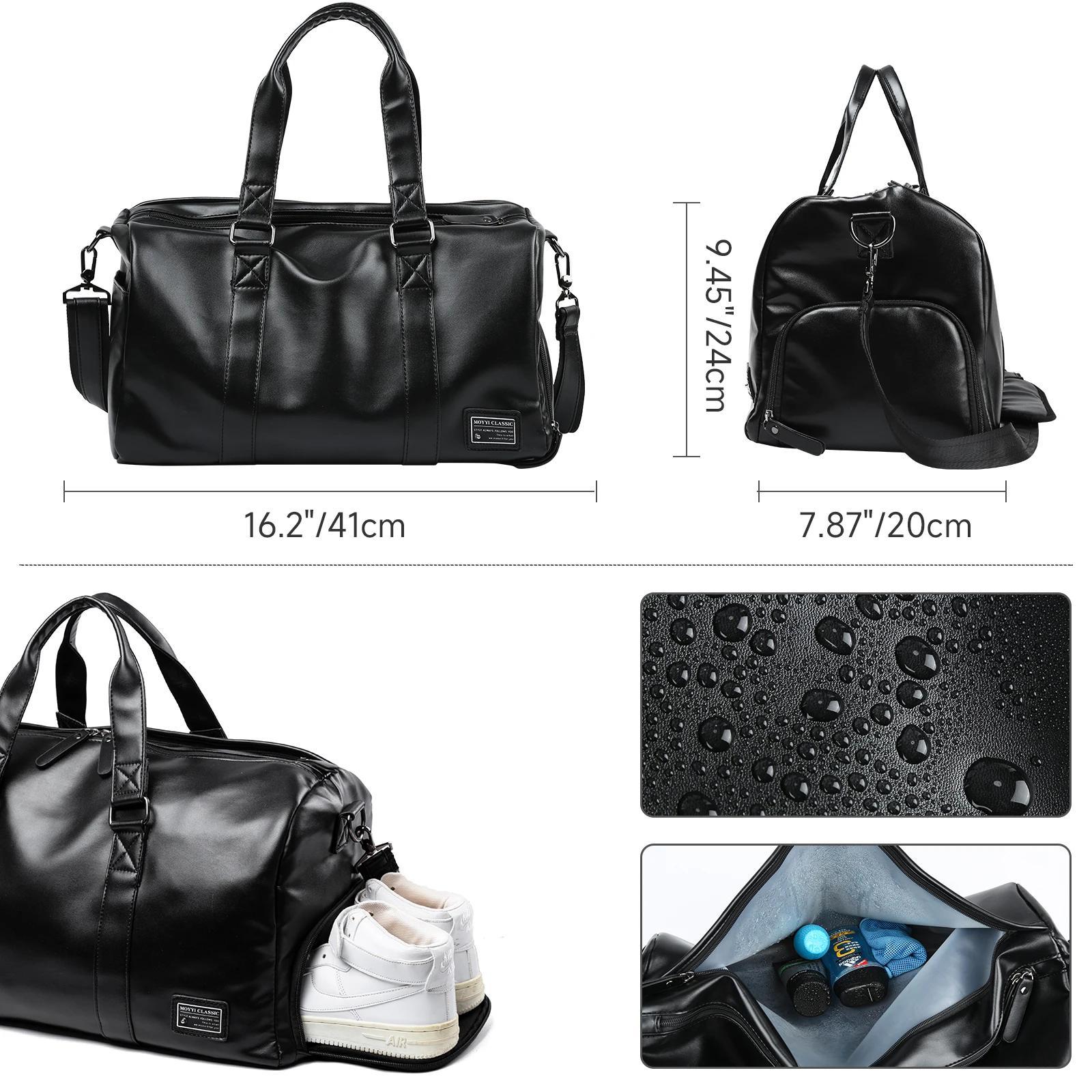 MATE ELAN Sac polochon de voyage en cuir pour hommes, sac étanche vintage avec pochette à chaussures