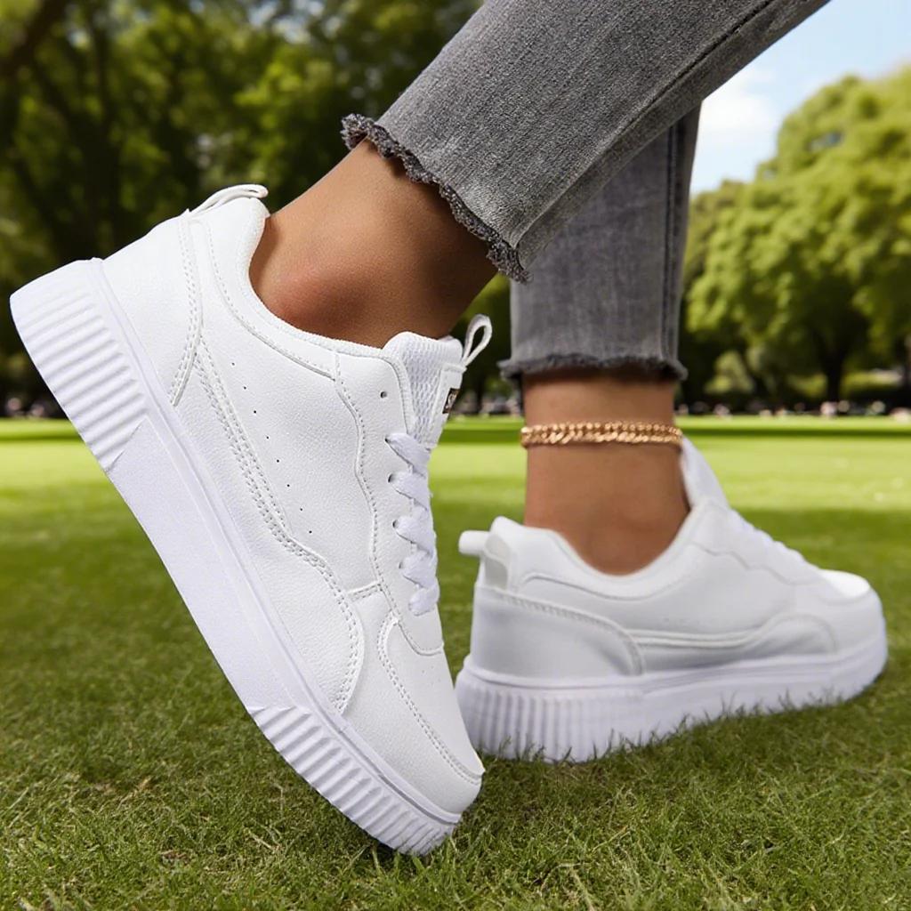 Mode femmes chaussures décontractées respirant marche chaussures plates baskets blanc chaussures fem