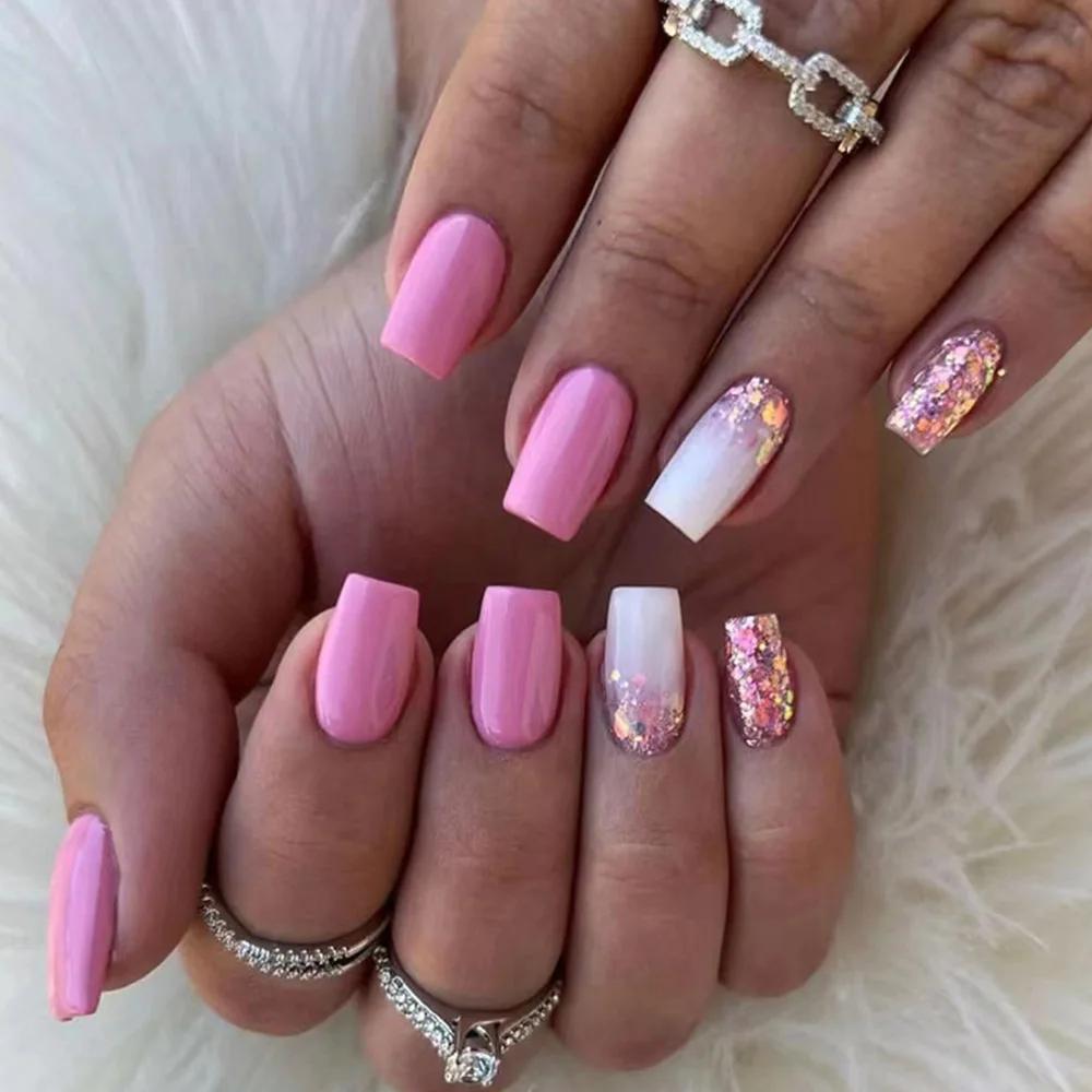 24 pièces presse sur ongles fleur Design mi-long Ballet faux ongles mode marron couverture complète