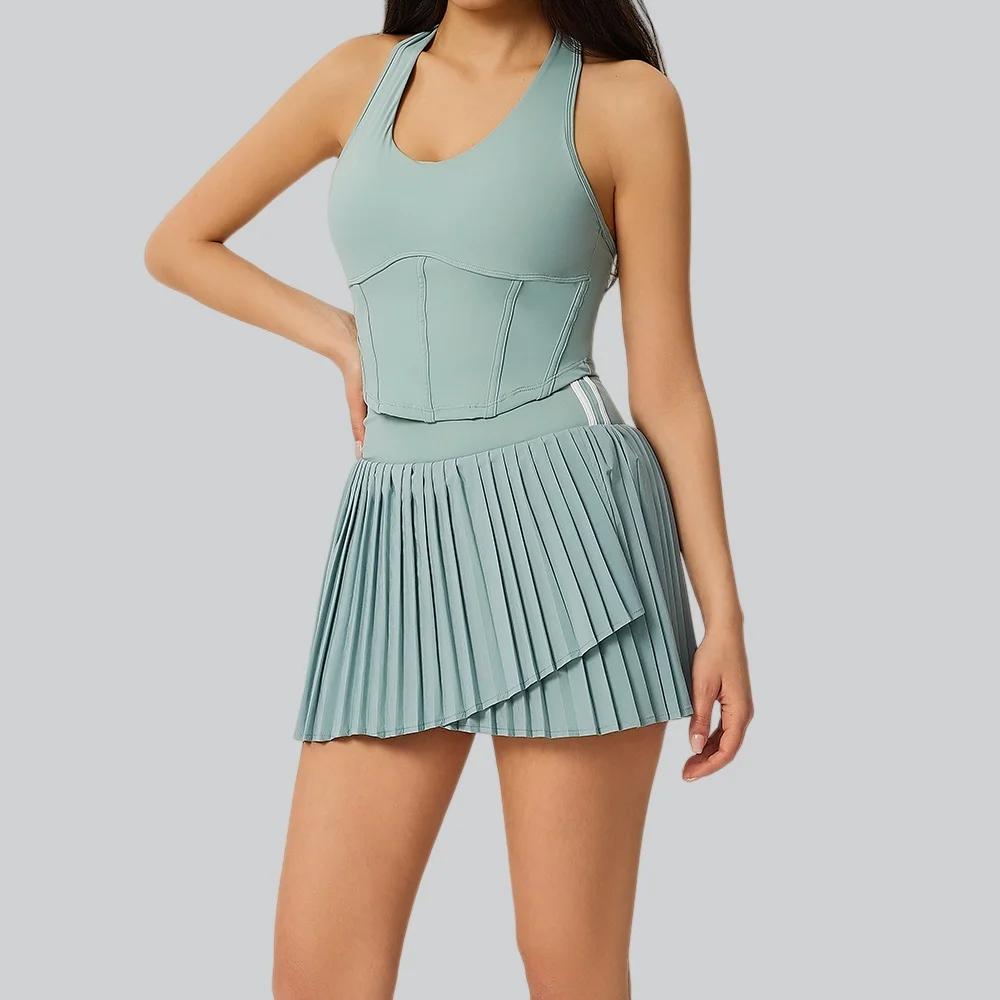 Ensemble de yoga 2 pièces pour femme, comprenant un soutien-gorge de sport et une jupe courte de yog