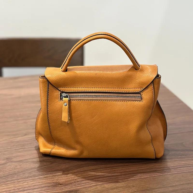 Sac à main femme Johnature 2026 Automne Nouveau, fait main, rétro, en cuir véritable, polyvalent, en