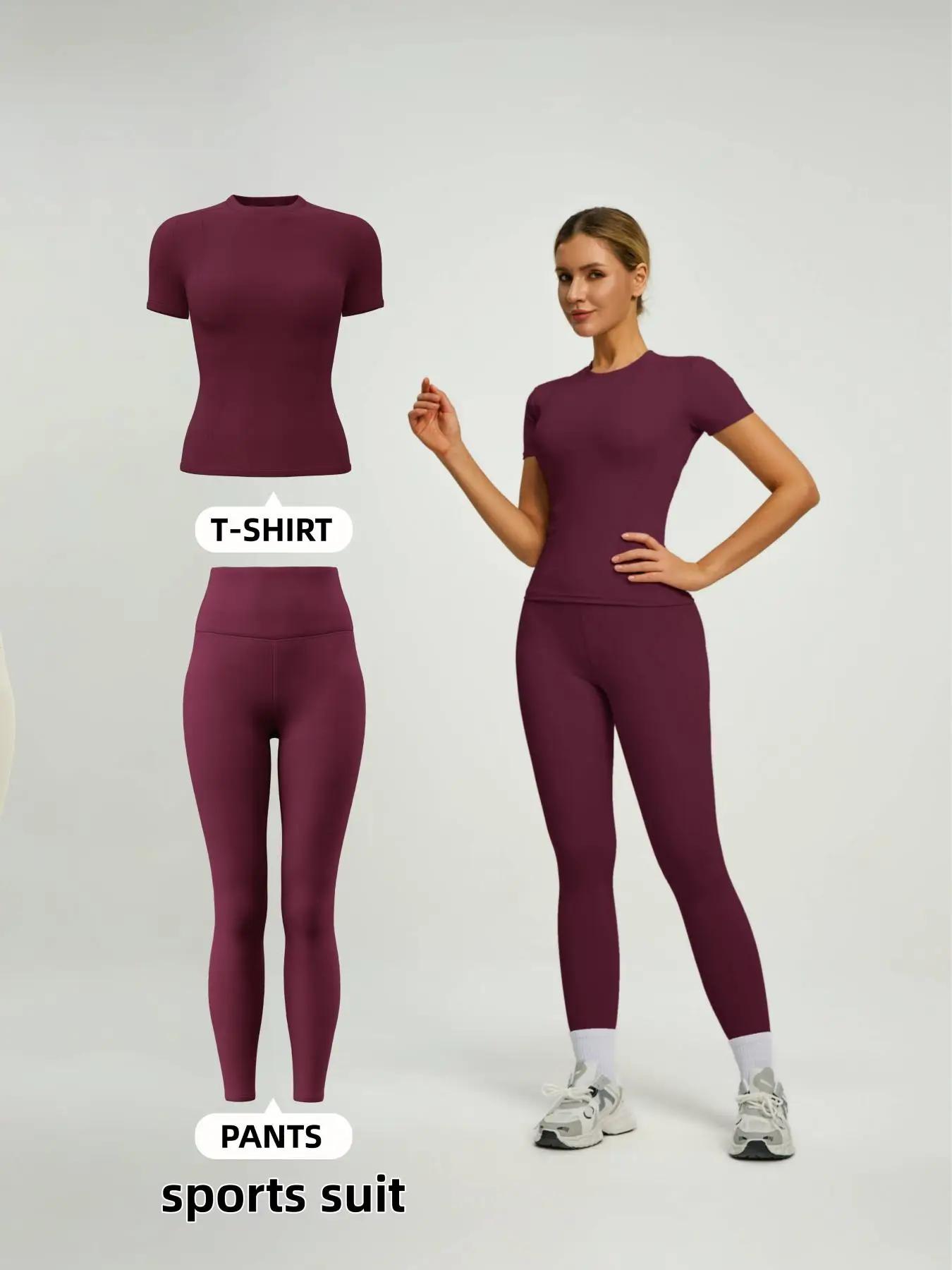 Ensemble sportif à manches courtes pour femmes, ensemble pantalon de Yoga et T-Shirt taille haute, i