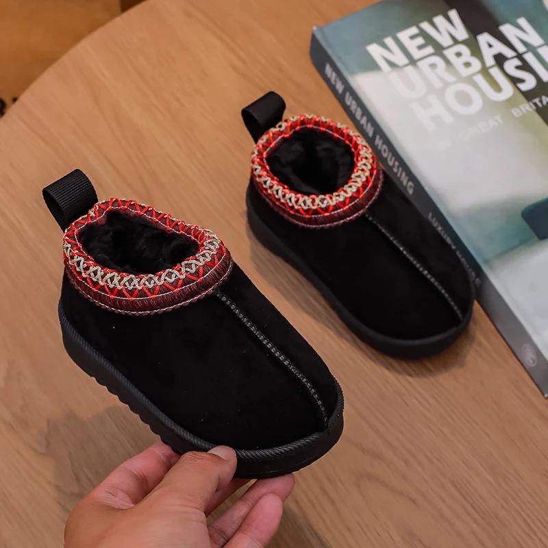 2025 nouvelle mode enfants bottines doux hiver casual filles coton chaussures couleur unie enfants é