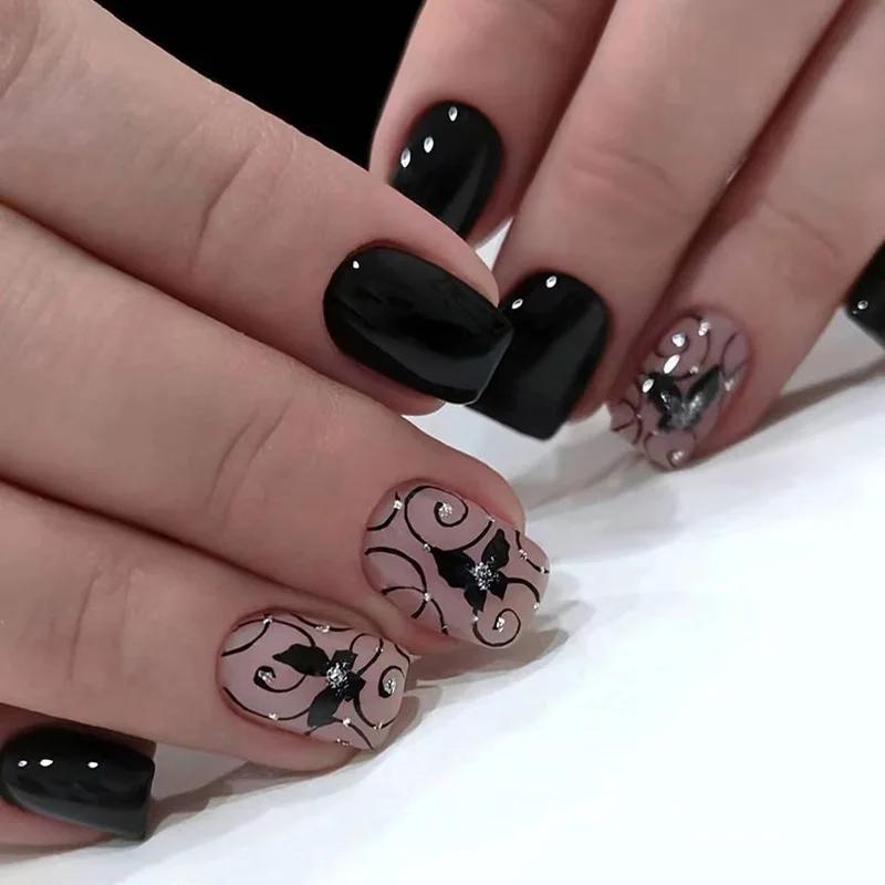 Faux Ongles Courts à Presser pour la Saison Printemps Été, 50 Styles de Fleurs, Papillon, Pointes d'