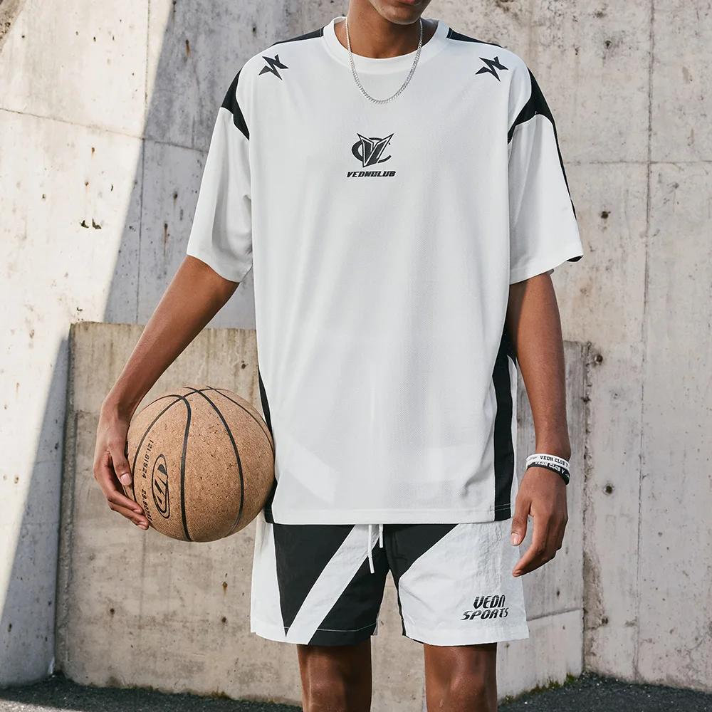 Veidoorn-T-Shirt de sport surdimensionné pour homme, maillot athlétique respirant en polyester à séc