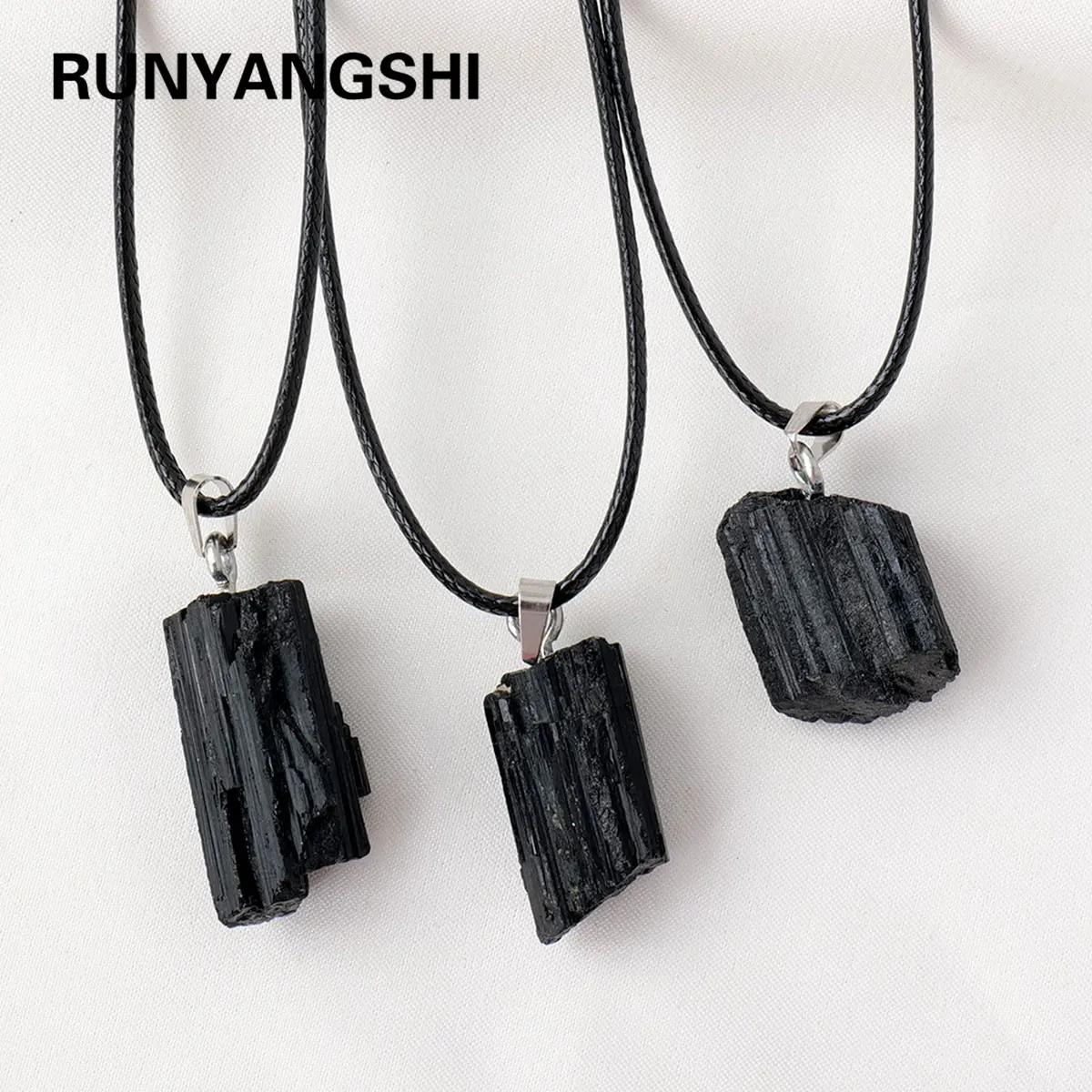 Collier avec pendentif en Tourmaline noire, cristal naturel, pierre brute, gemme non polie, bijoux à