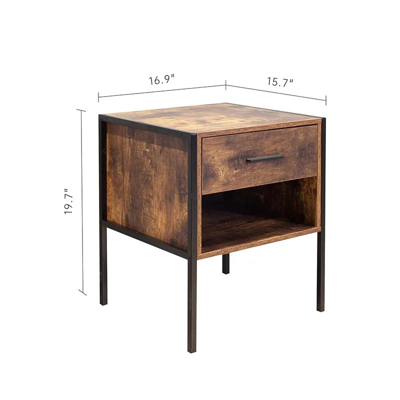 Table de nuit de style industriel, ensemble de 2 pièces
