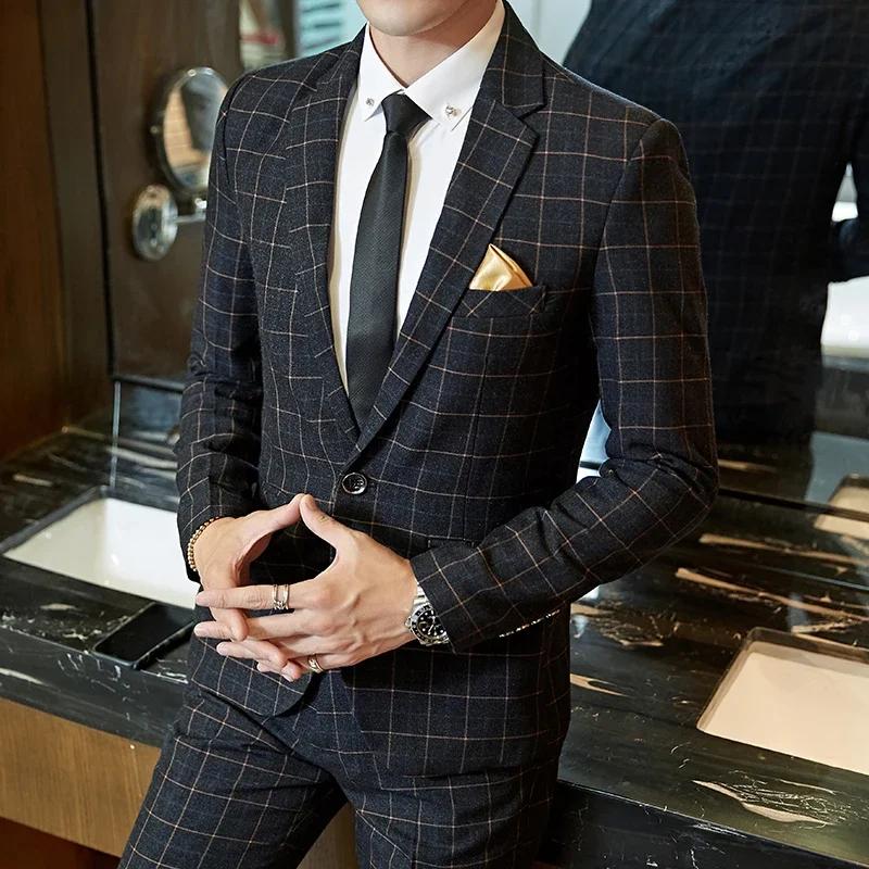 Costume 2025 (Blazer + pantalon) Boutique de mode pour hommes, Gentleman d'affaires, coupe cintrée,