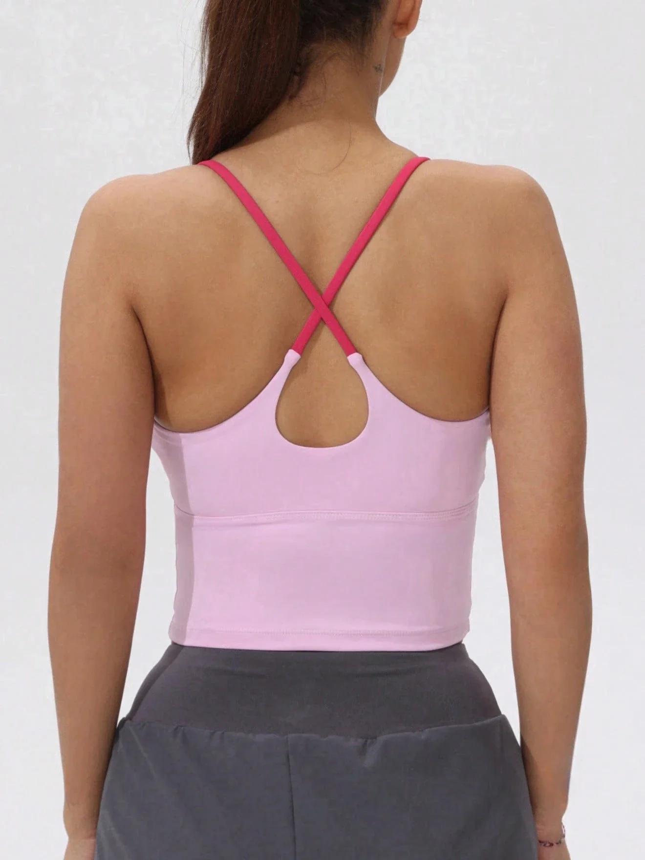 FItfemme Débardeur de sport croisé pour femme - Séchage rapide avec bonnets rembourrés - Idéal pour