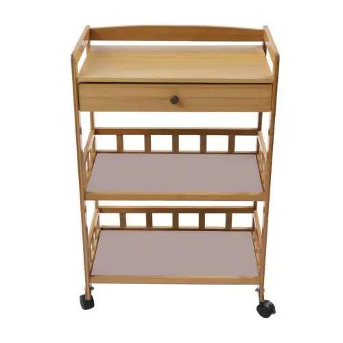 Chariot de Cuisine Roulant en Bambou avec Support de Rangement, Étagères à 3 Niveaux, Organisateur,