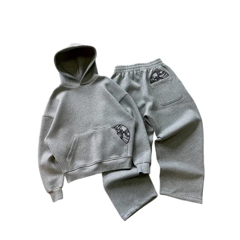 Ensemble sweat à capuche et pantalon tendance printemps, motif brodé 3D, couleur unie Y2K, ensemble