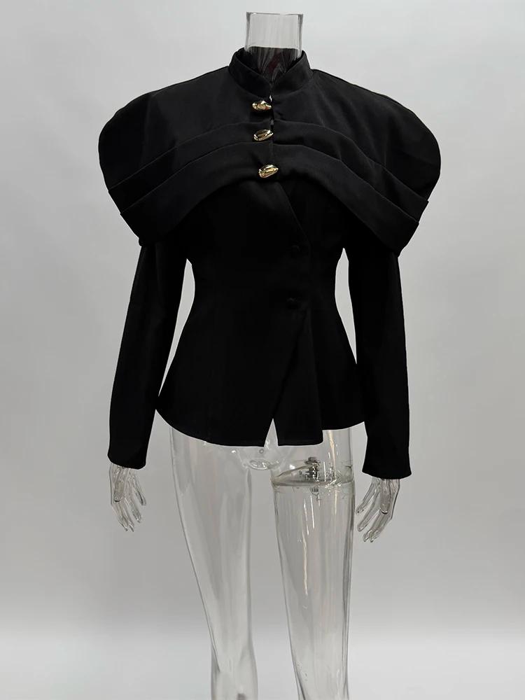 Trendix noir élégant Blazer pour femmes 2025 automne mode boutons dorés Patchwork veste manteau fête