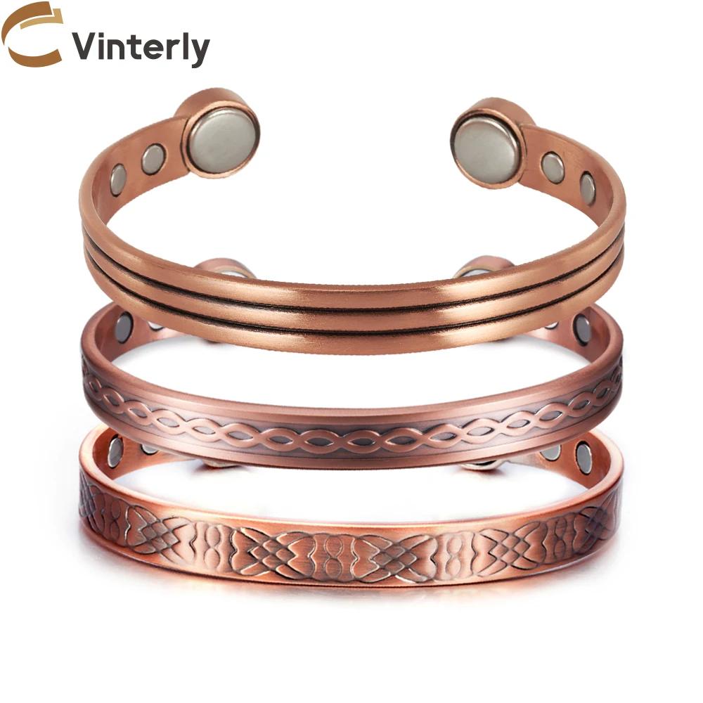 Vinterly Bracelets en cuivre pur réglable noeud Vintage Bracelets magnétiques 8mm de large arthrite