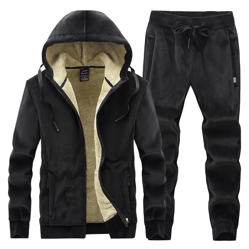 Survêtement en laine d'agneau Smile pour homme, ensemble 2 pièces, veste et pantalon à capuche, surv
