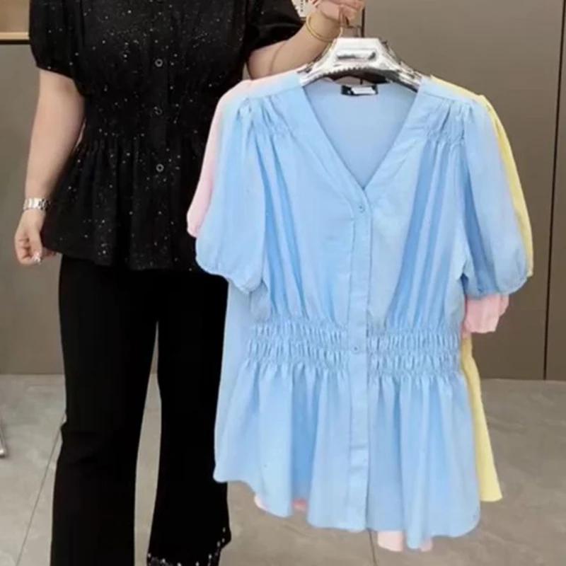 Chemise et chemisier d'été à taille élastique, grande taille, 200 livres, manches courtes, haut rigi