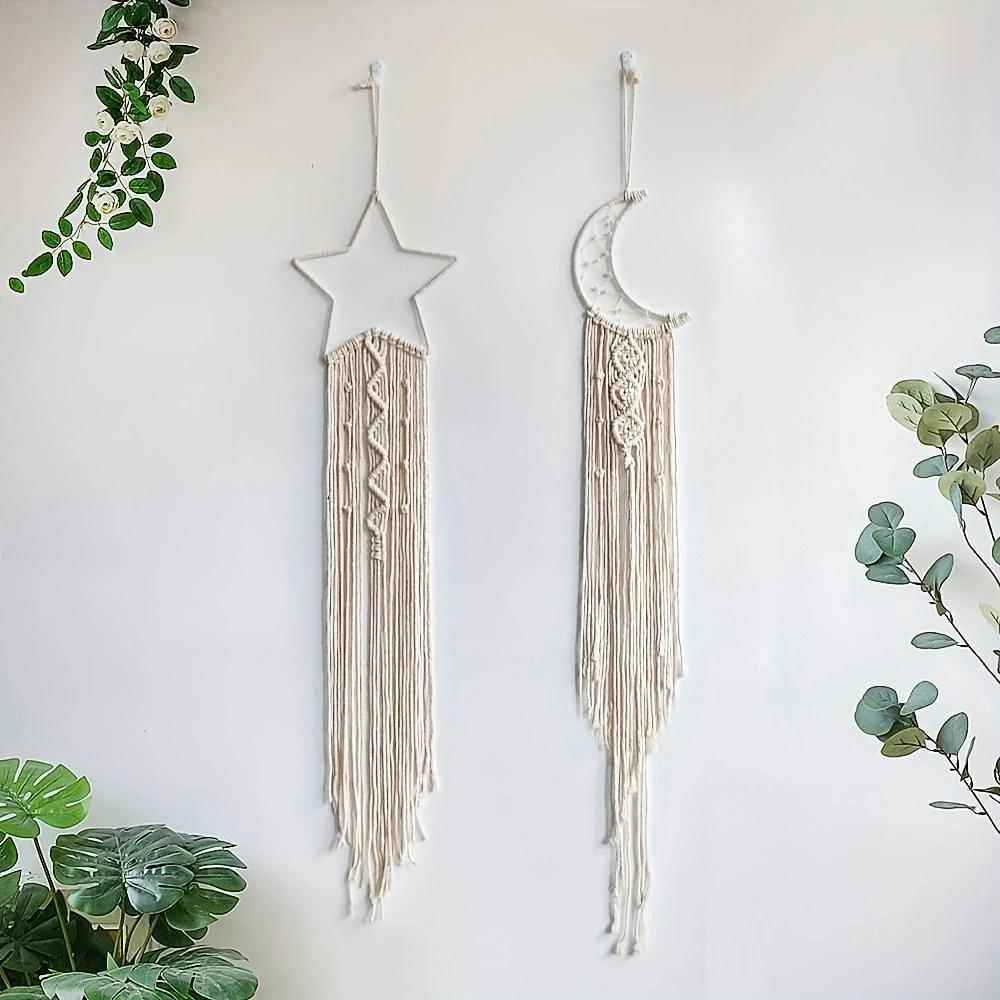 Pendentif tissé étoile et lune, décoration d'intérieur, pendentif de chambre à coucher, cadeau de va