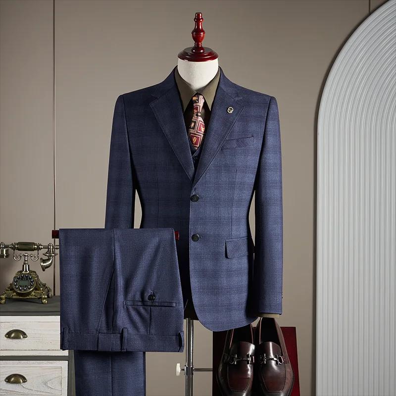 Ensemble de costume à carreaux décontracté pour mariage, de haute qualité, à la mode et élégant, ens
