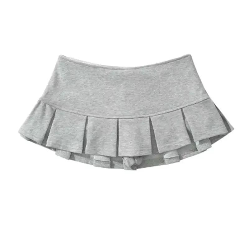 Mooyufon tissu Y2K Mini jupe femmes taille basse large plissé gris clair Sexy Vintage a-ligne jupe p