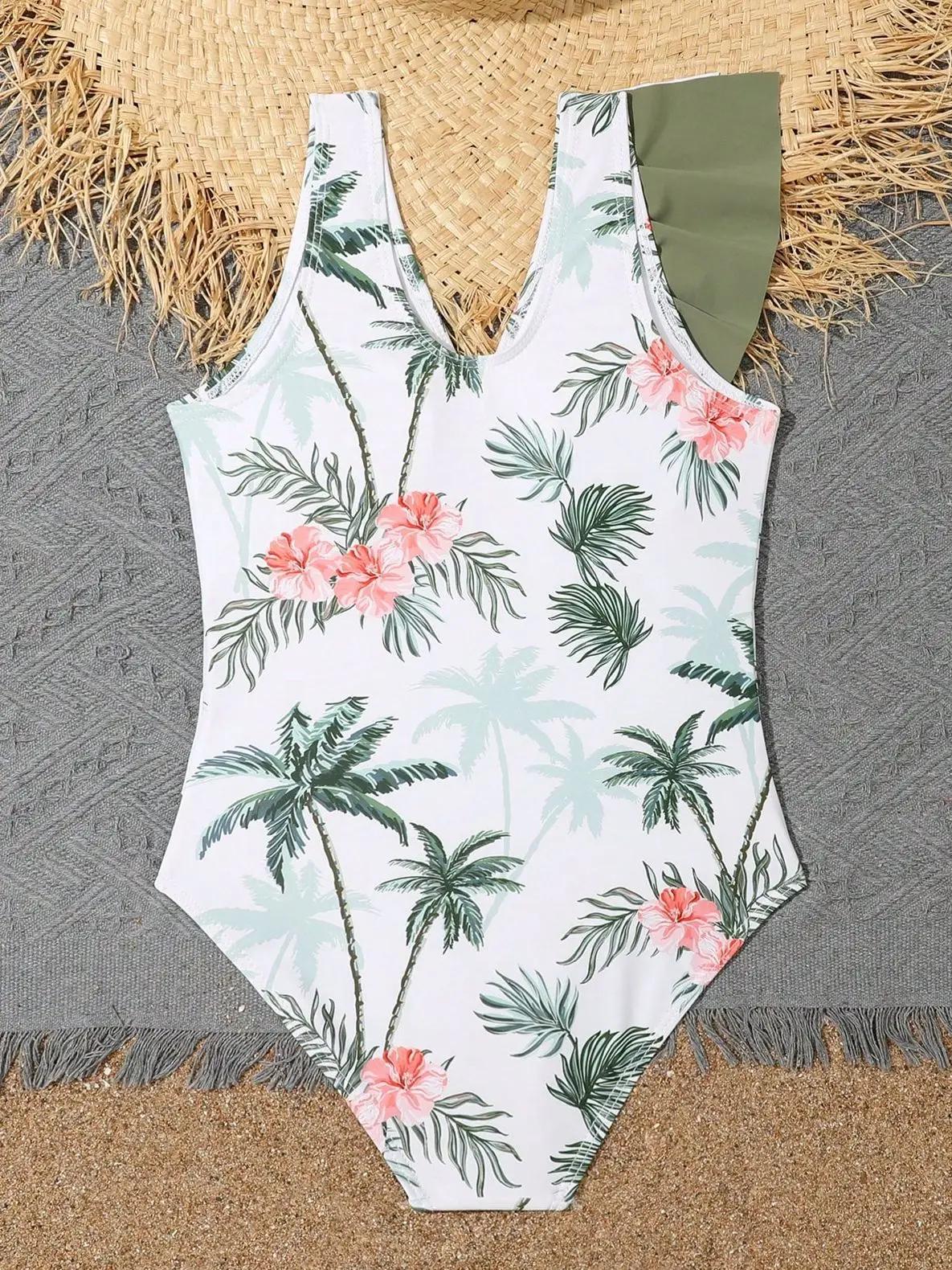 Maillot de bain une pièce imprimé à volants pour filles 2026 – Tenue de bain pour enfants, maillot d